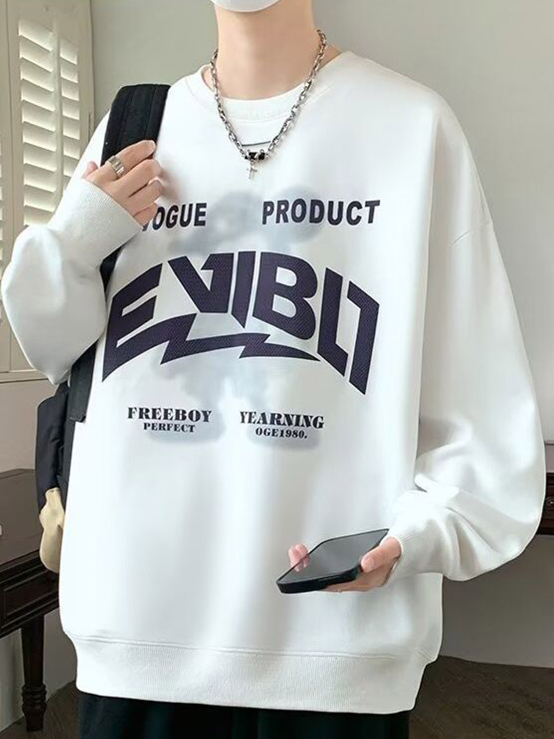 Vogue Product Typography Printed Round Neck Pullover Sweatshirt