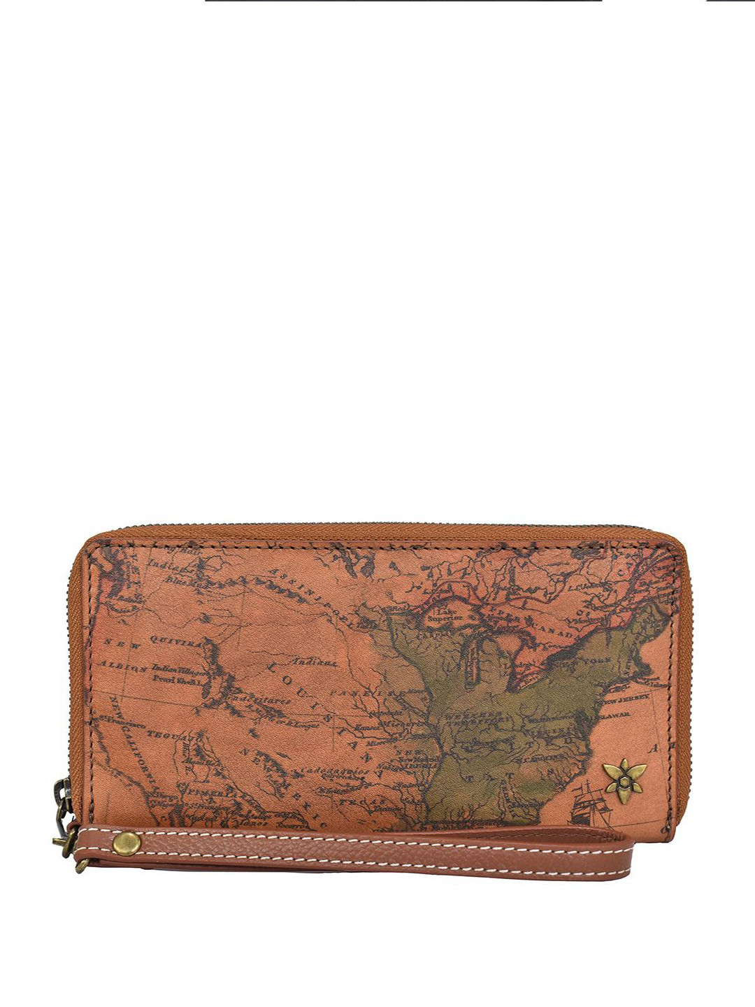 Anuschka Women Typography Printed Heritage US Map Leather Zip Around Wallet