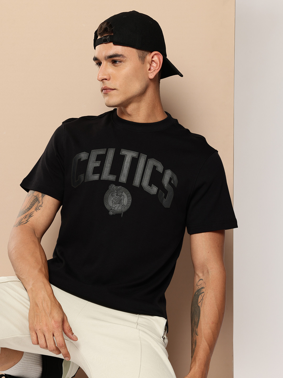 NBA Typography Boston Celtics Printed Monochrome Pure Cotton T-shirt