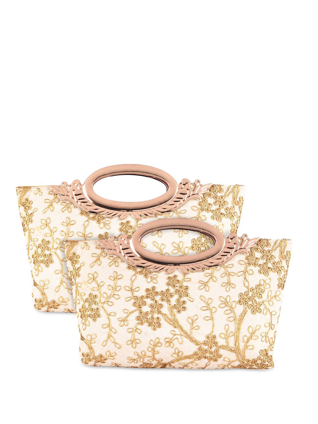 Kuber Industries 2 Pcs Cream Polyester Printed Shopper Handbag