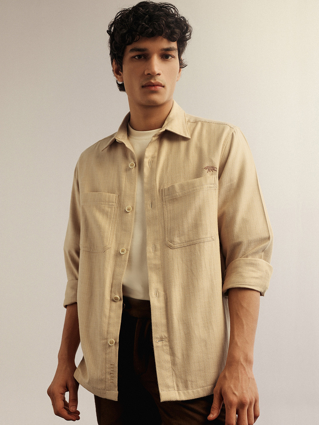 Andamen Men Semi Casual Melange Regular Fit Overshirt