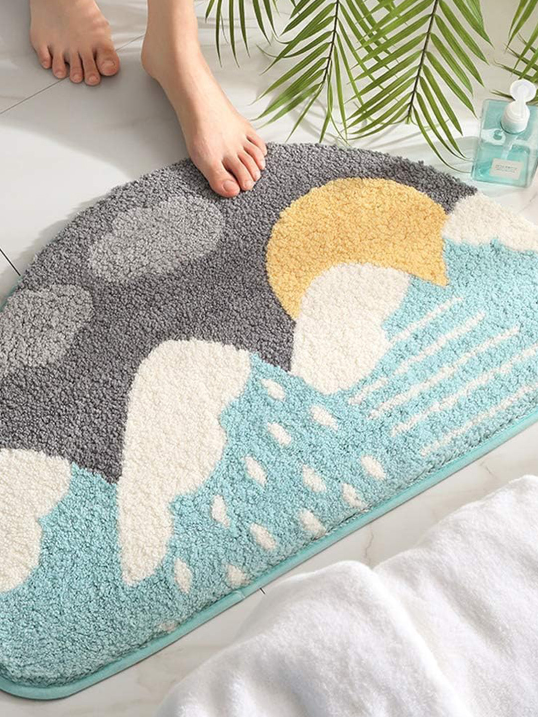 Homio Grey & Blue Anti-Slip 2000GSM Bath Rug