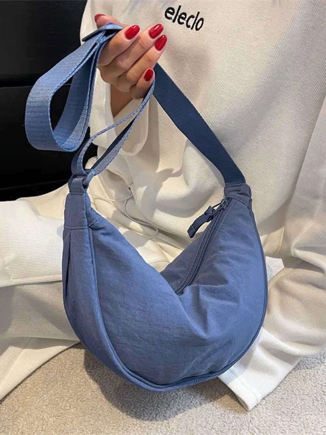 GLOSSY Half Moon Sling Bag with Bow Detail