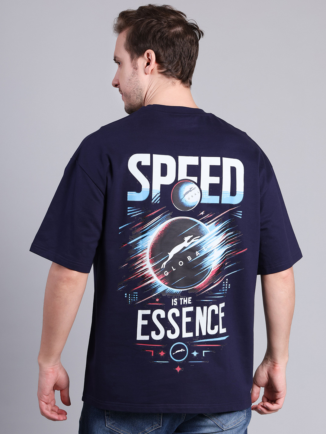 STAG GLOBAL Men Typography Printed 3D Fit Cotton T-shirt