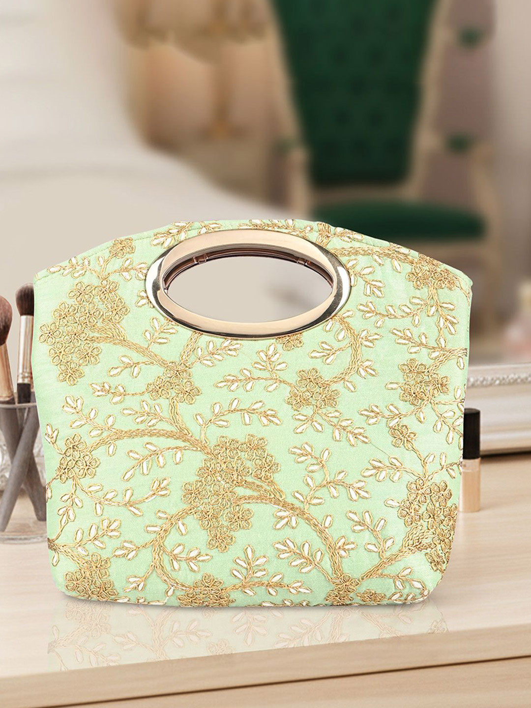 Kuber Industries Polyester Printed Embellished Detachable Sling Strap Bucket Handheld Bag