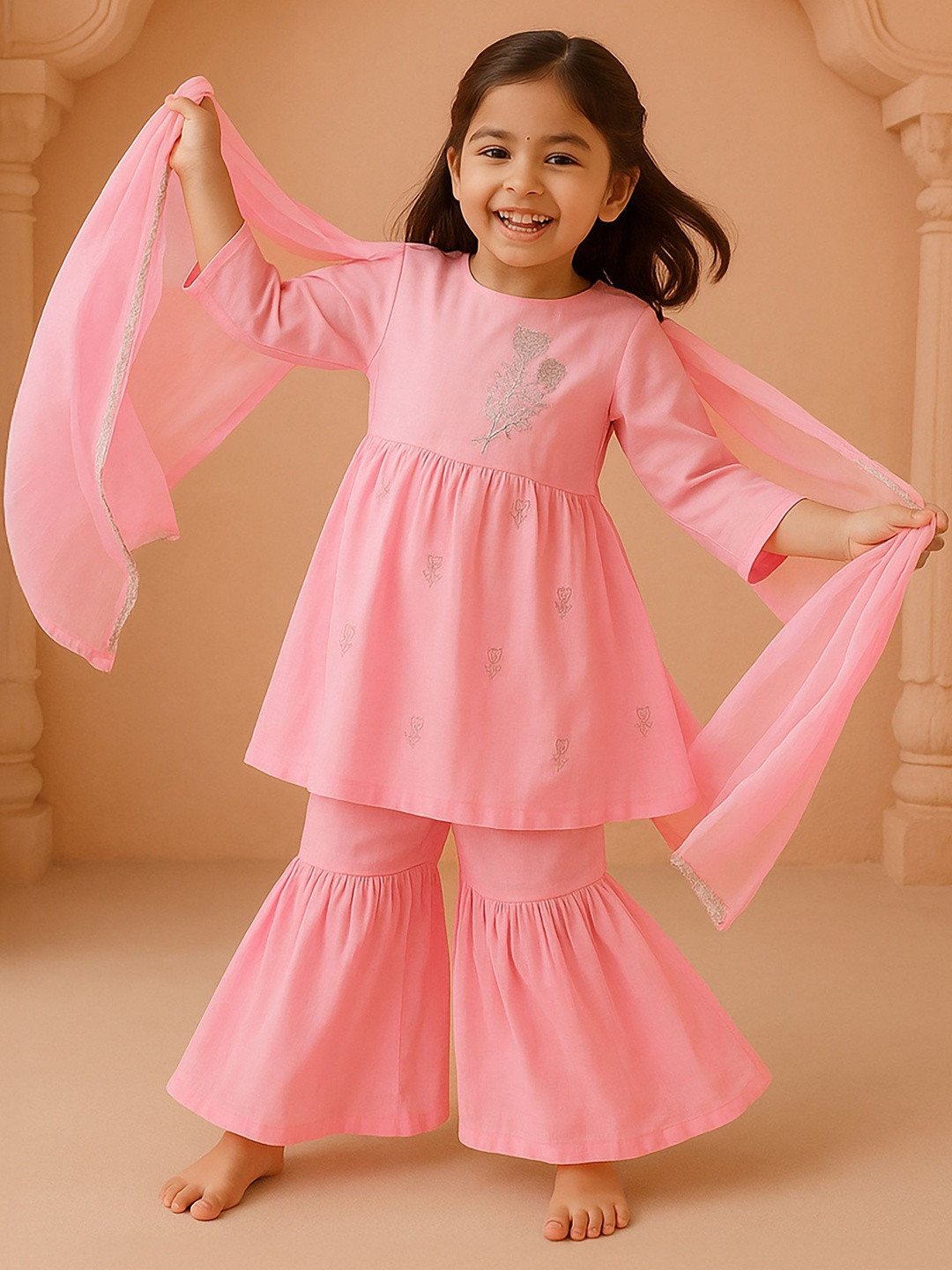 Somersault Girls Floral Embroidered Anarkali and Sharara with Dupatta