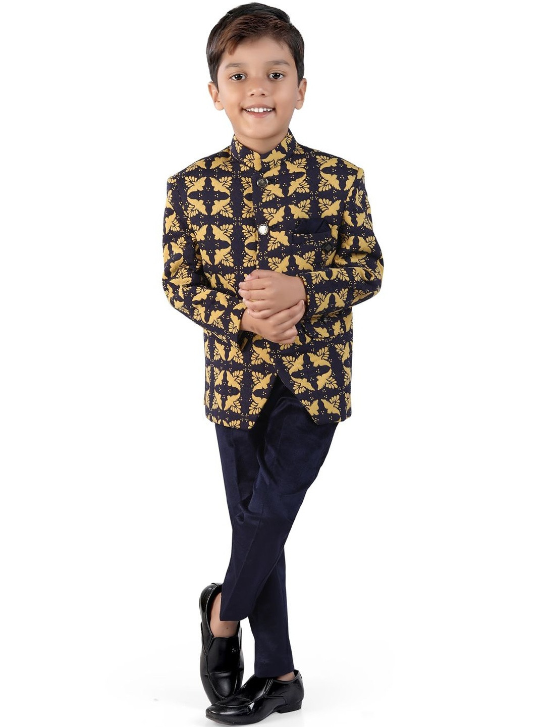 earth conscious Boys Printed Mandarin Collar Full Sleeves Jodhpuri Suits