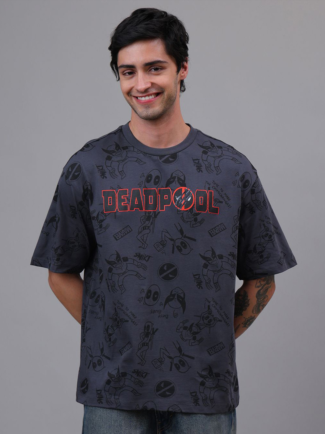 Free Authority Deadpool & Wolverine Printed Pure Cotton Oversized Fit T-Shirt