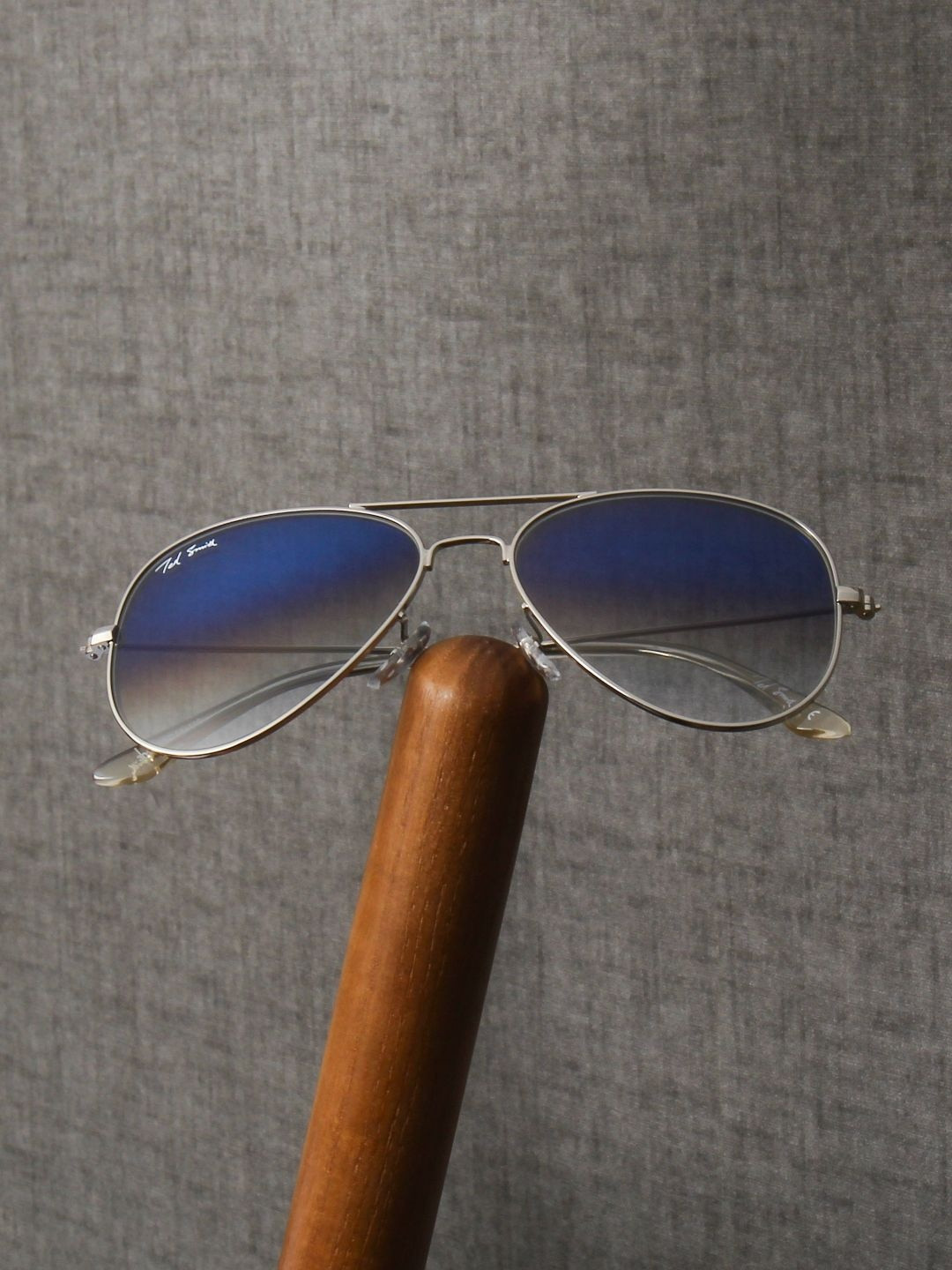 Ted Smith Unisex Aviator Silver-Blue Graded UV Protected Sunglasses With Glass Lenses