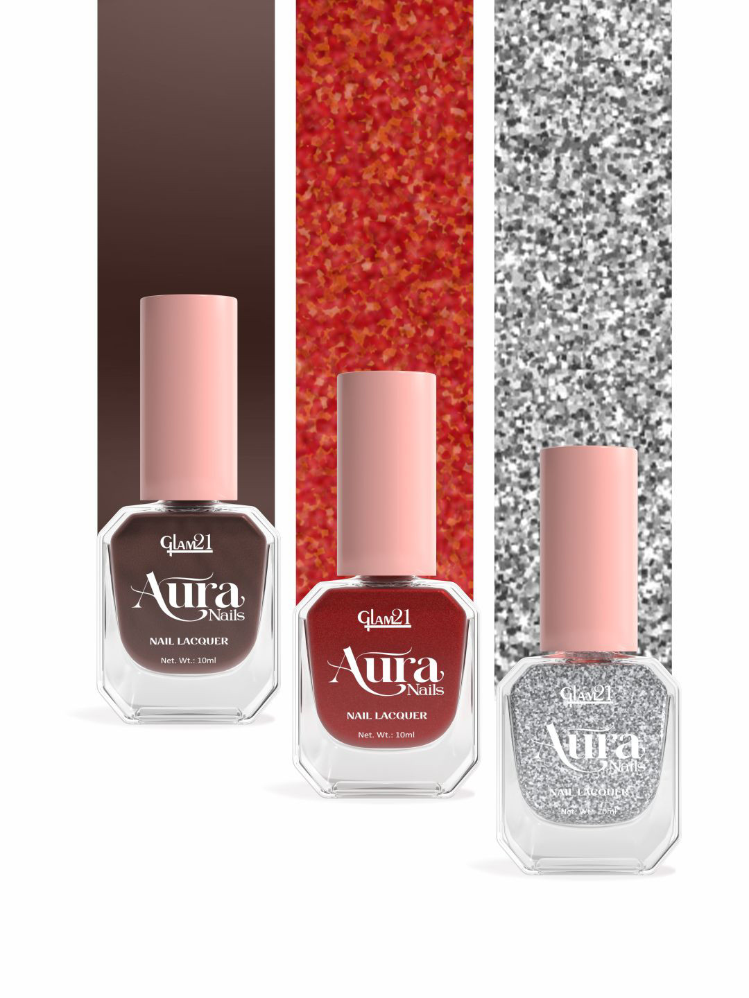 GLAM21 Aura Nails Lacquer High-Shine Nail Enamel 10ml each-Pack of 3