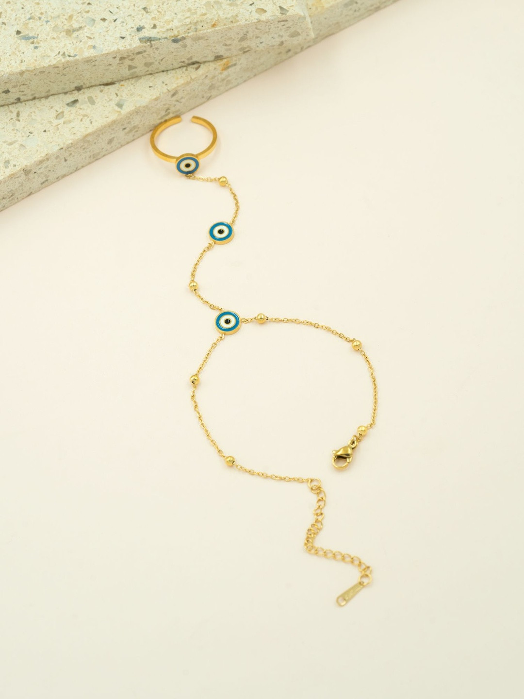 ARTKLIM Gold-Plated Evil Eye Chain Anti-Tarnish Ring Bracelet