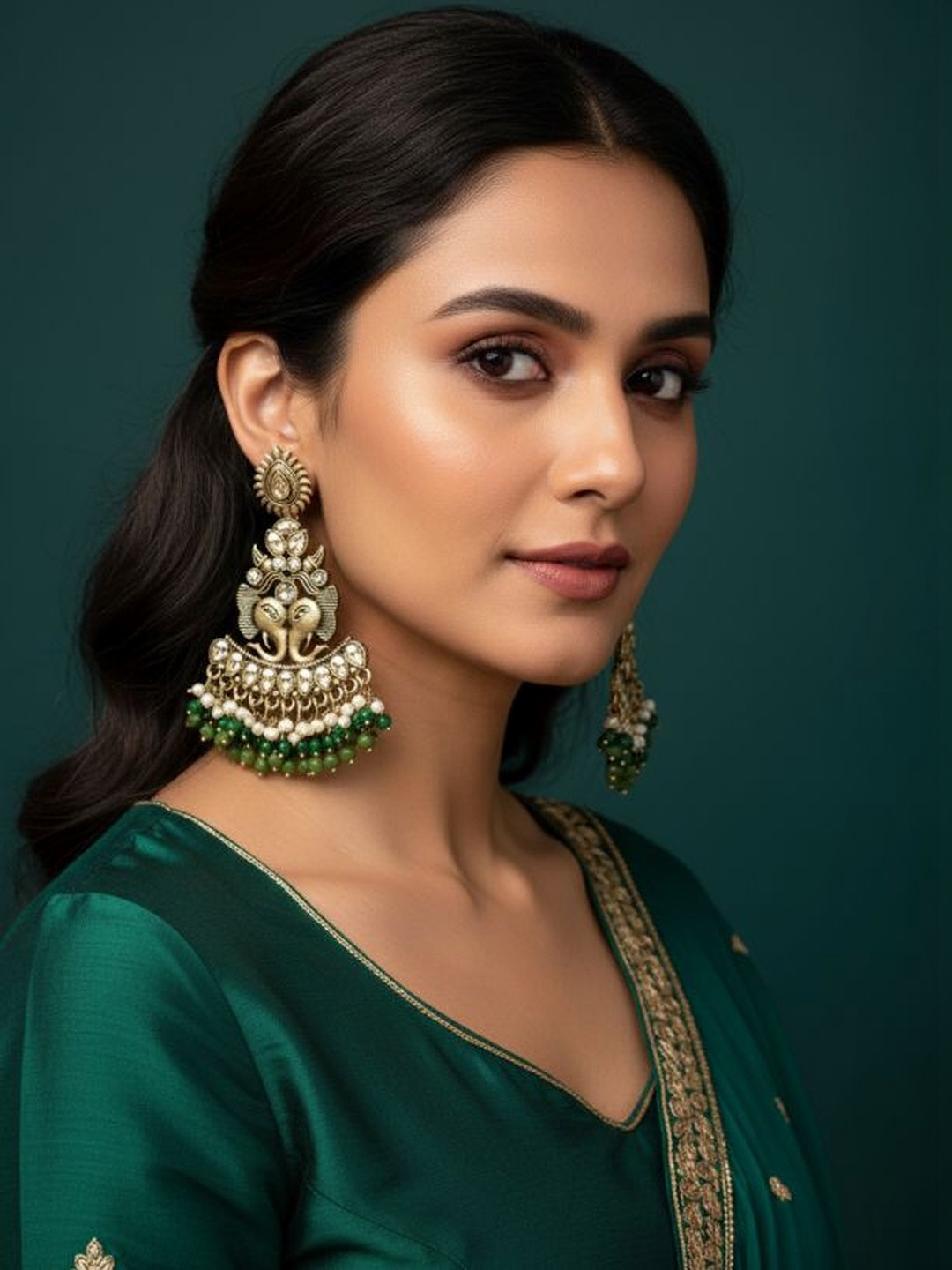 BFC - BUY FOR CHANGE Gold-Plated Kundan Studded And Beaded Elephant Shaped Drop Earrings