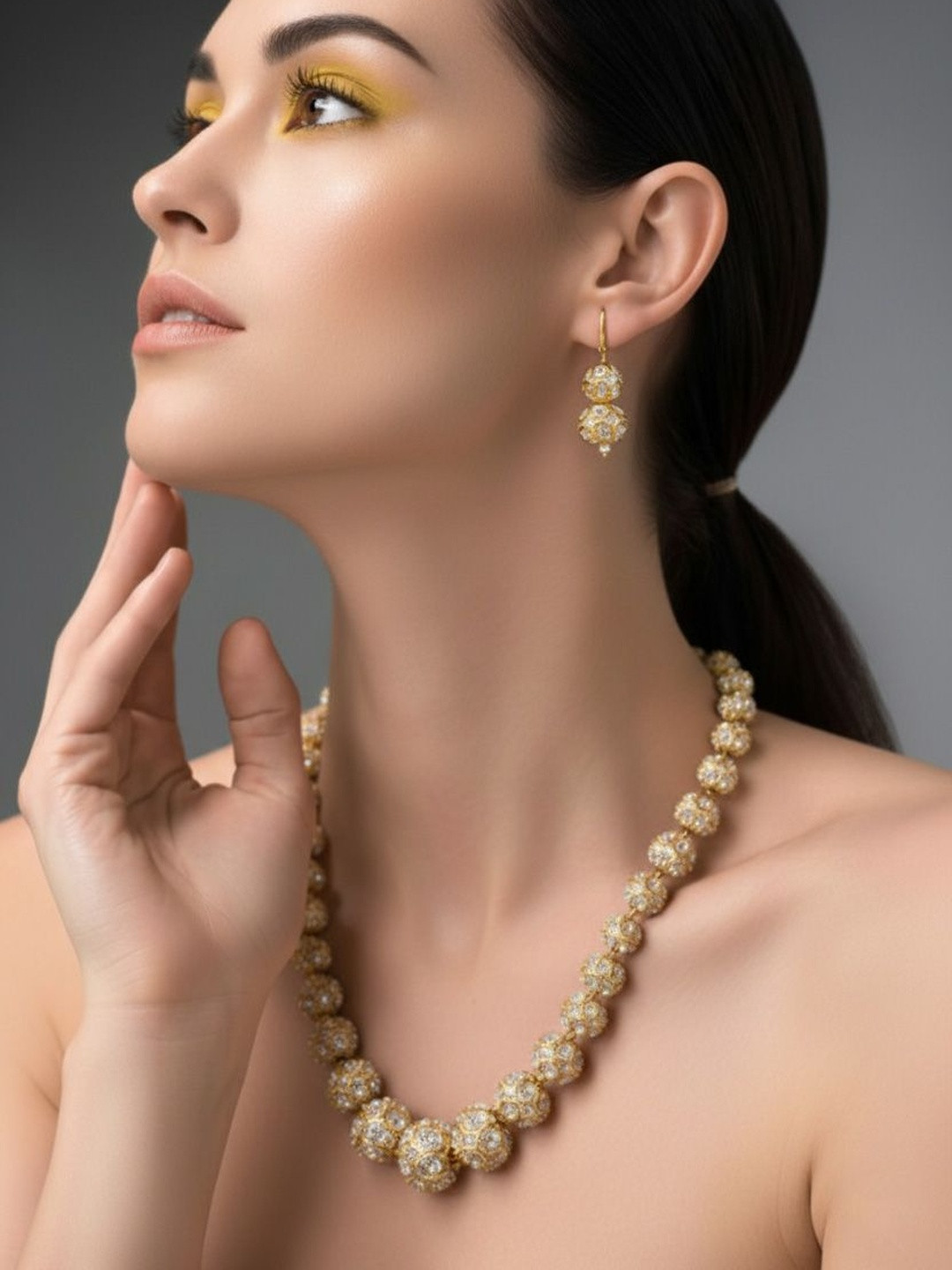 ASIDEA Gold-Plated Artificial Stones Studded Mala Jewellery Set