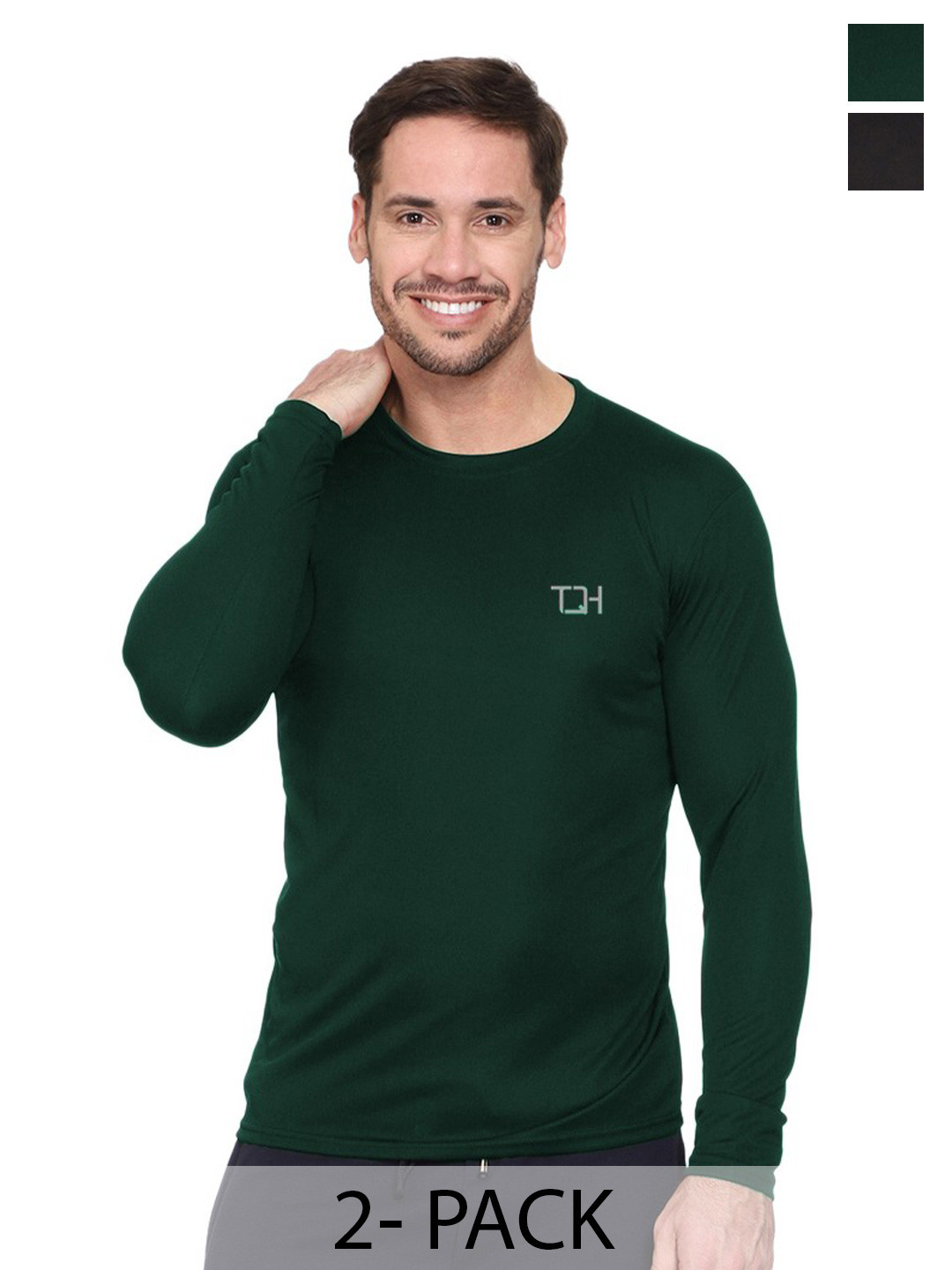 TQH Pack Of 2 Dri-FIT Round Neck Long Sleeves Slim Fit T-shirts