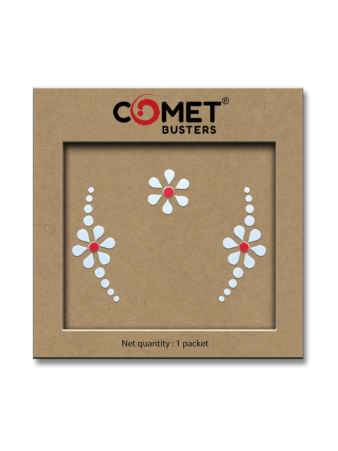 Comet Busters Kolka Floral Design Adhesive Handcrafted Bindi - Red & White