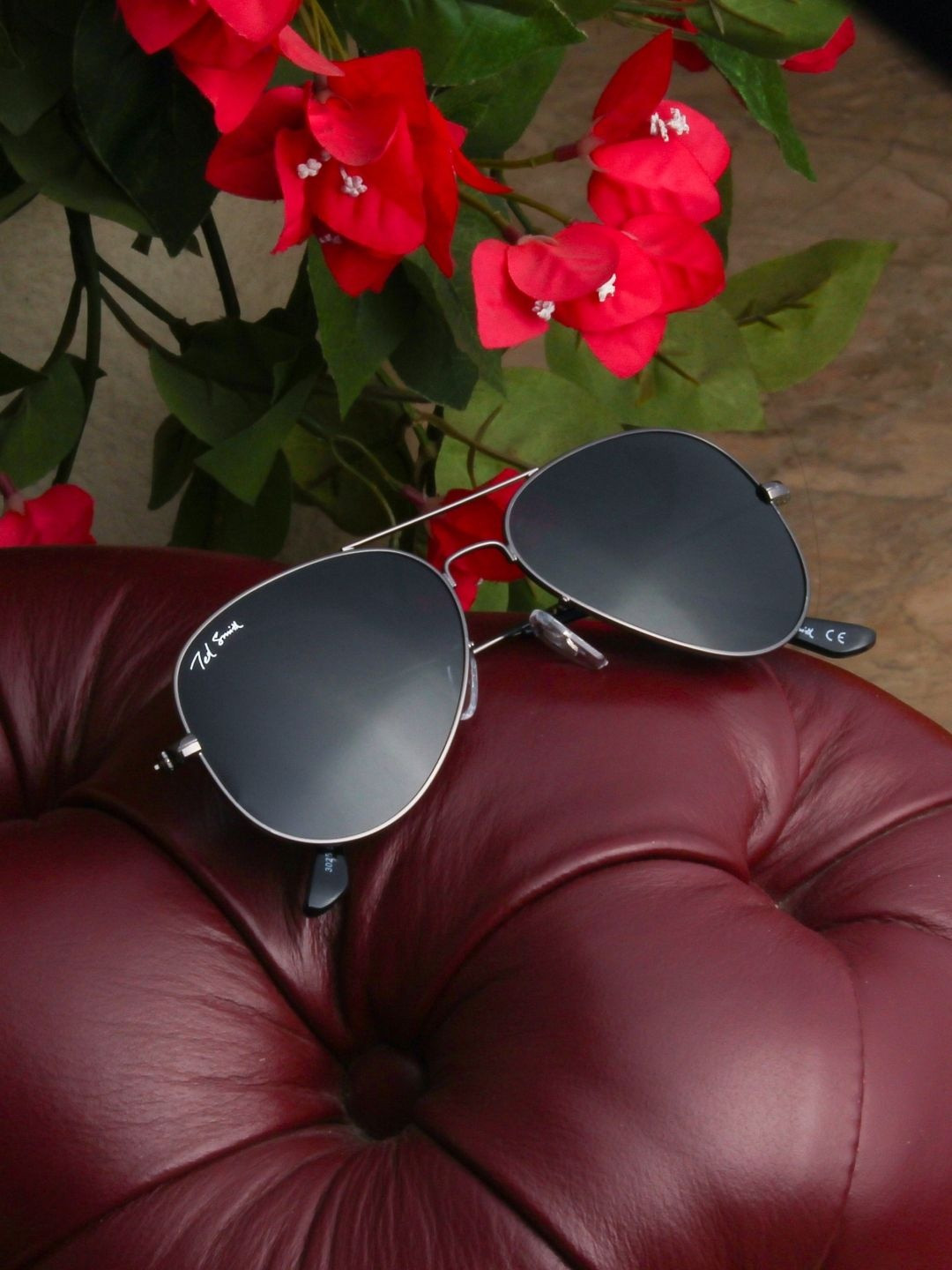 Ted Smith Unisex Aviator Gun-Black UV Protected Sunglasses With Glass Lenses