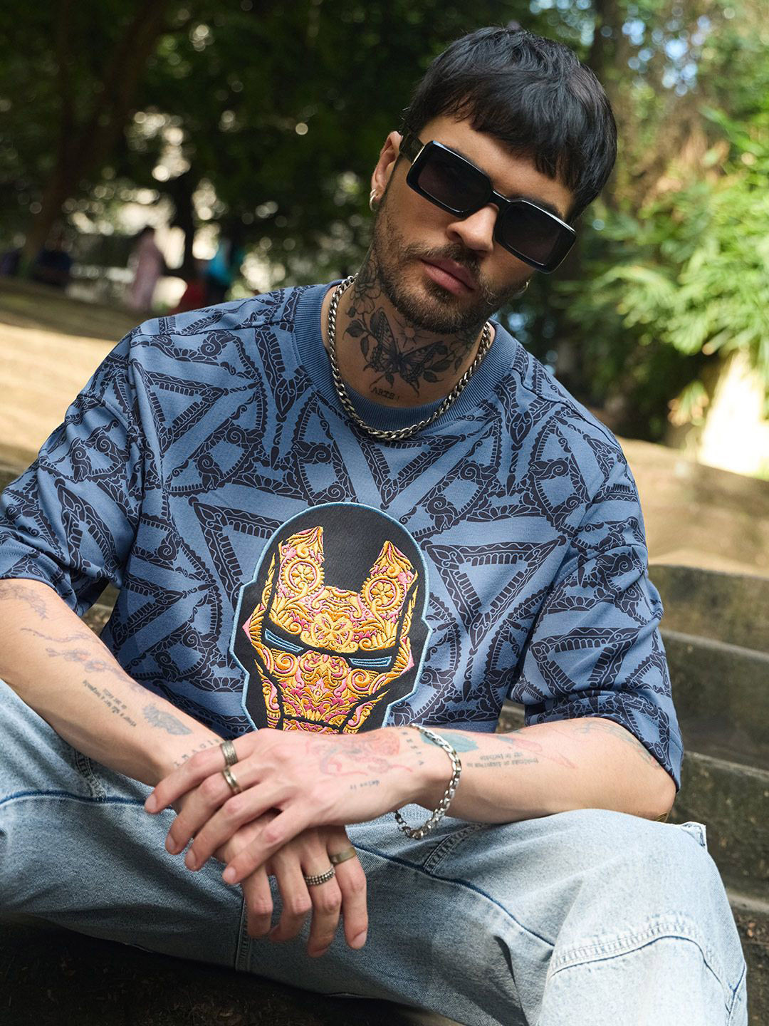 The Souled Store Men Oversized Iron Man Blue Tshirts