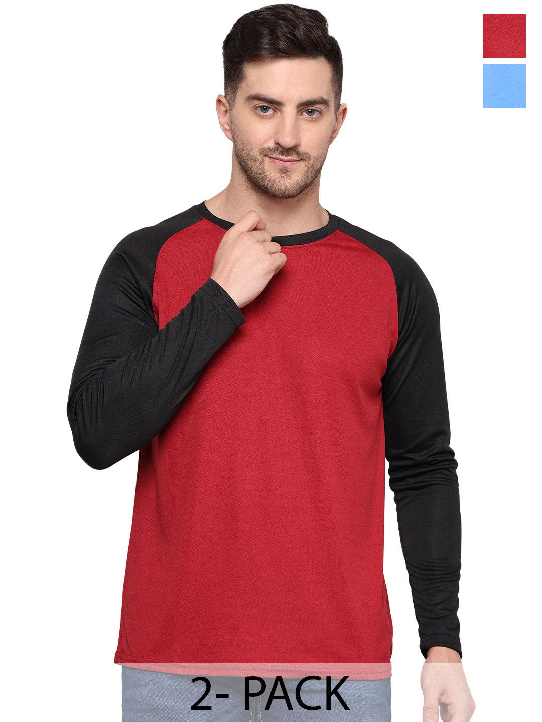 TQH Men Pack Of 2 Colourblocked Raglan Sleeves T-shirts