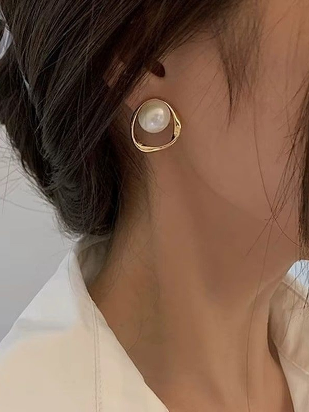 Tiso Gold plated Pearls Beaded Spherical Shaped Korean Studs
