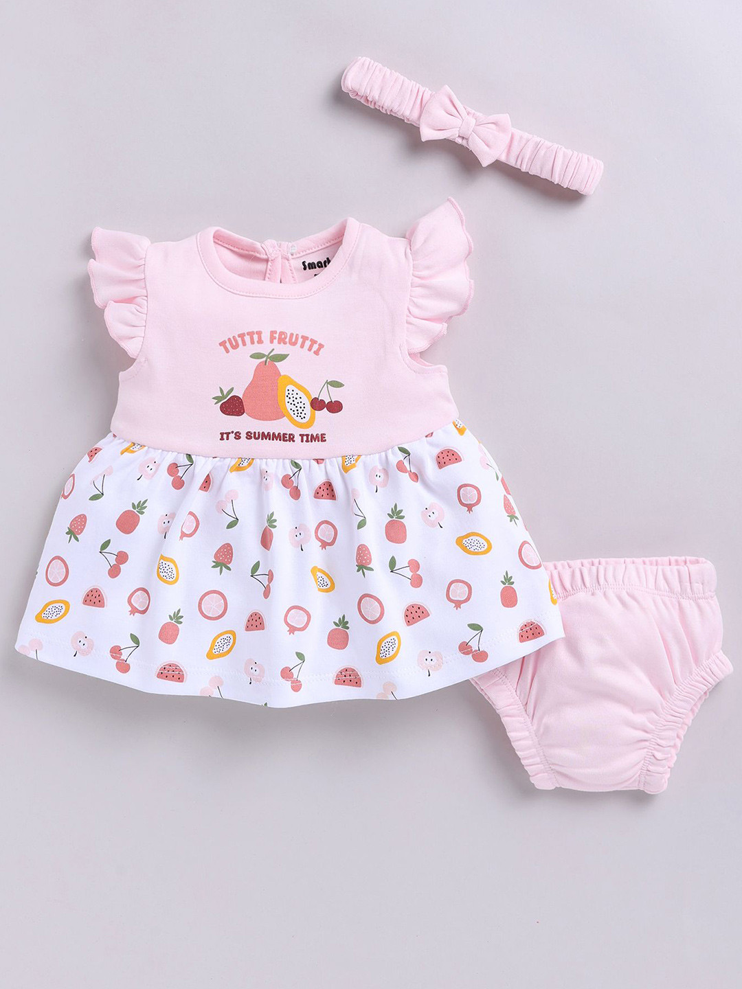 Smart Baby Girls Floral Printed Round Neck A-Line Pure Cotton Dress