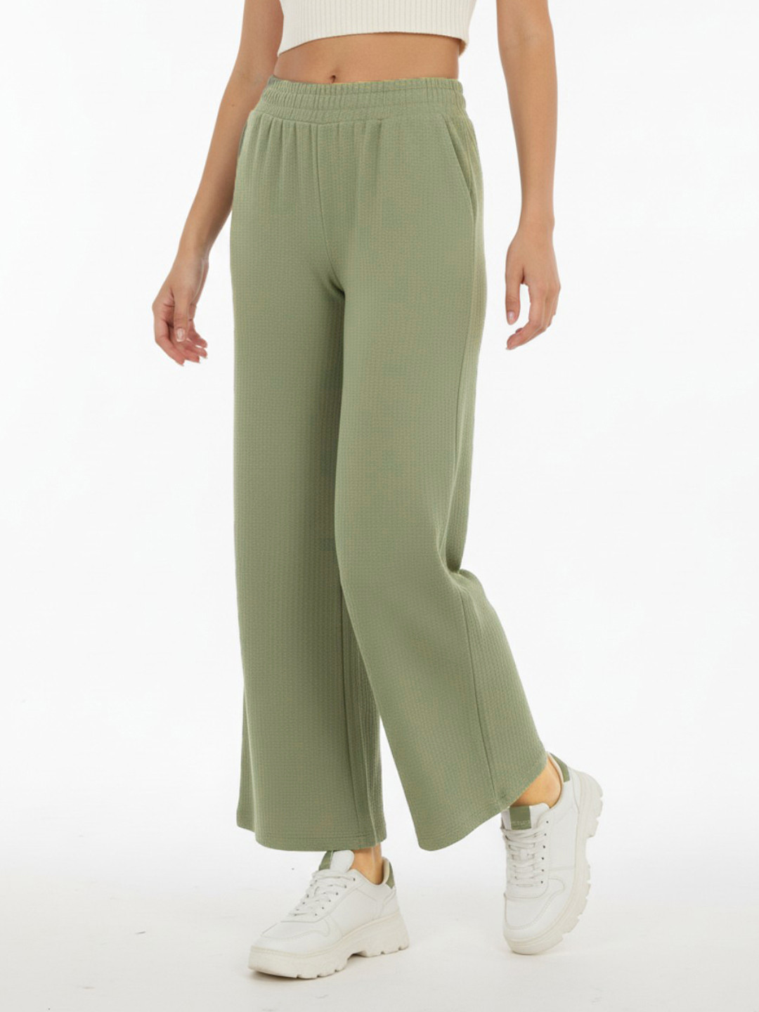 glitchez Women Textured Front Seam Relaxed Fit Track Pants