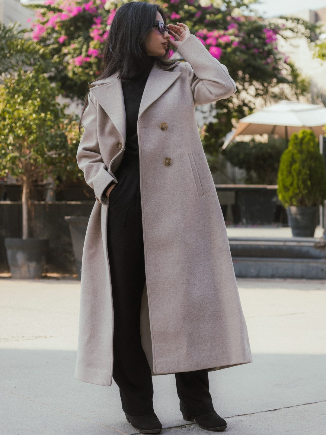 JAVINISHKA Double-Breasted Ankle-Length Trench Coat