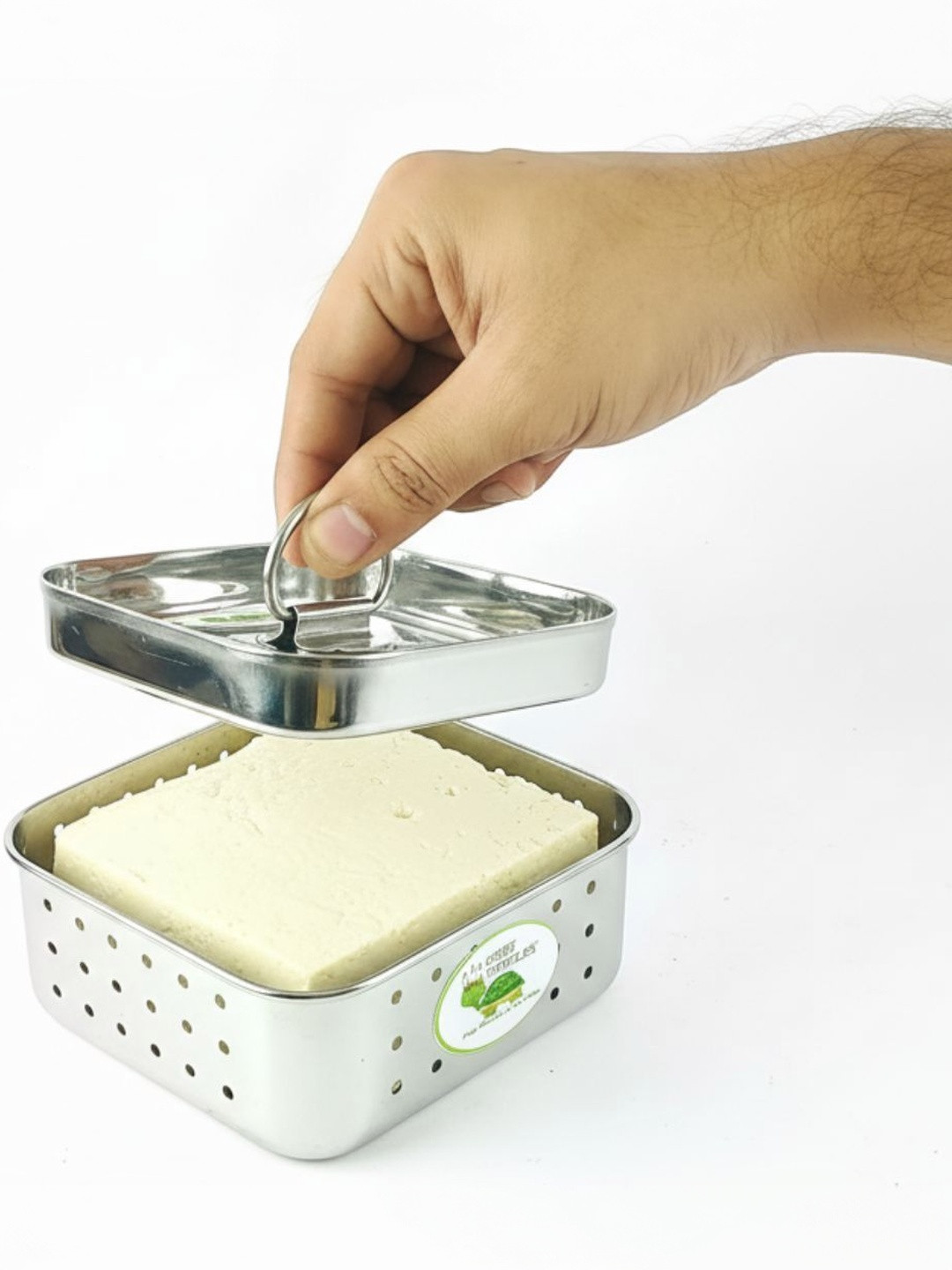 CHEF TURTLES Grey Stainless Steel Strainer With Top Press Lid