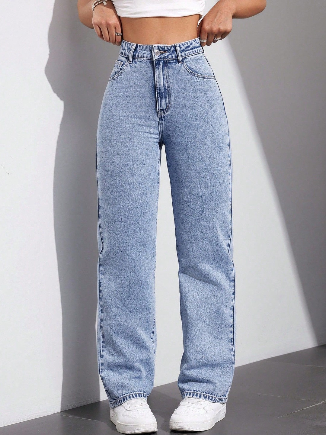 MERCEL Women Original Wide Leg High-Rise Light Fade Stretchable Jeans