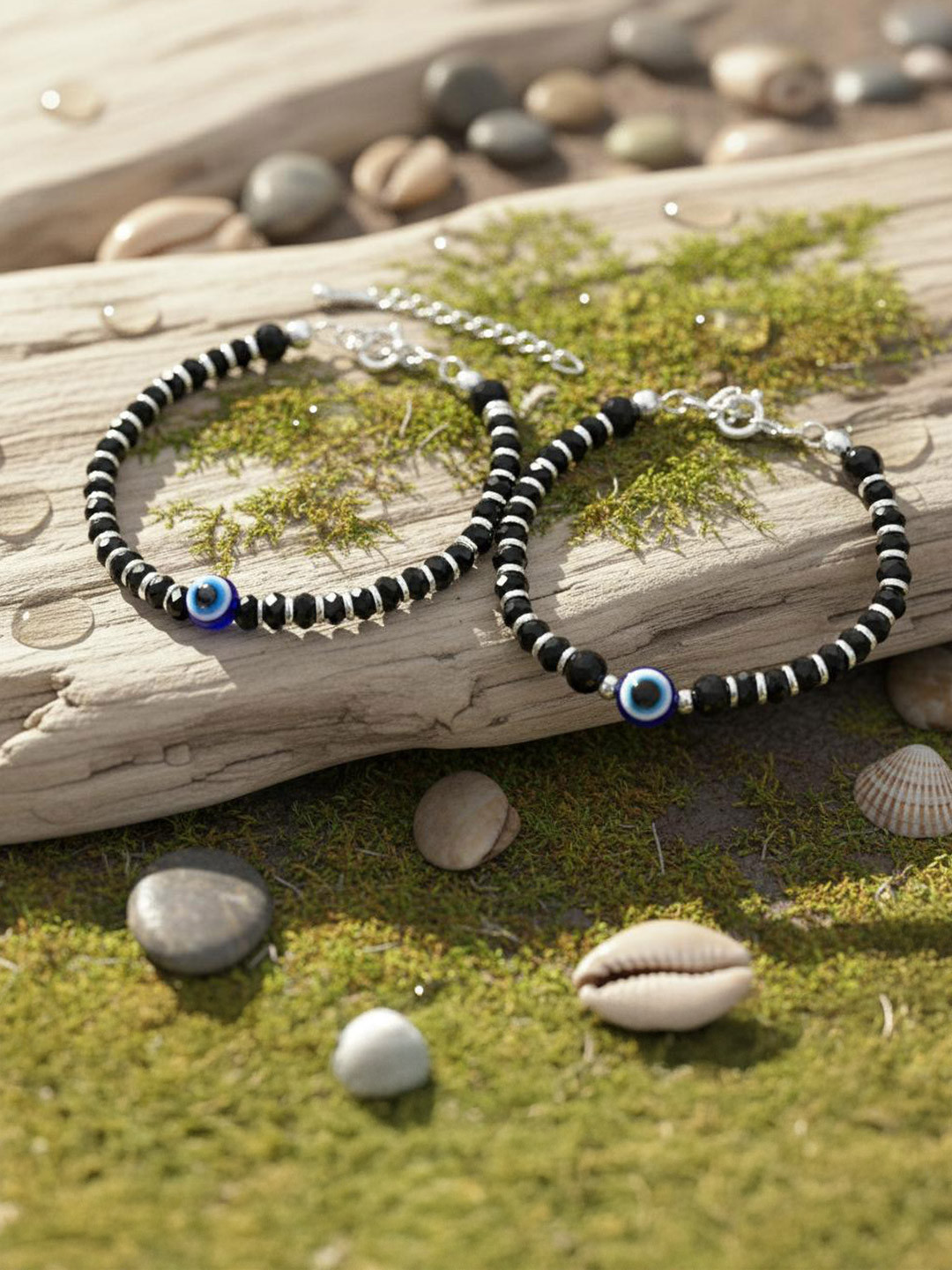 925 SILLER Kids Set Of 2 Sterling Silver Beaded Wraparound Nazariya Pure Silver Bracelet