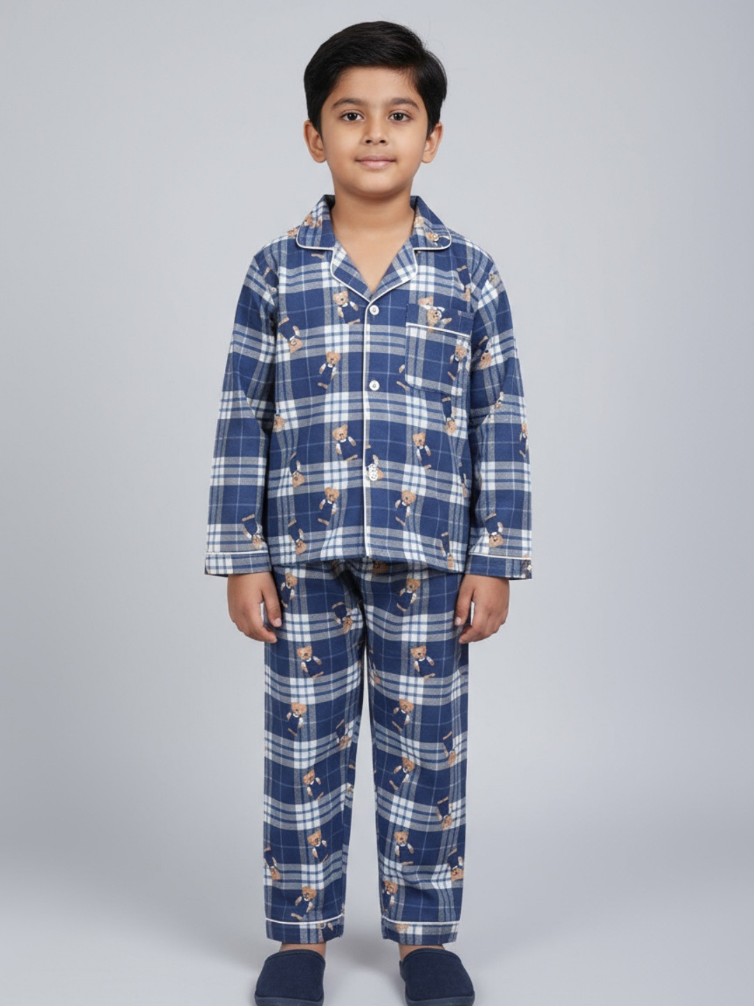 Biglilpeople Kids Checked Shirt Collar Long Sleeves Night suit