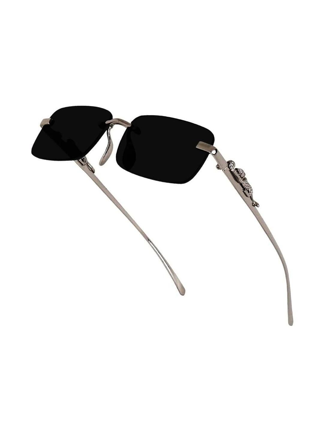 DonBaller Unisex Black Lens & Silver-Toned Rectangle Sunglasses with