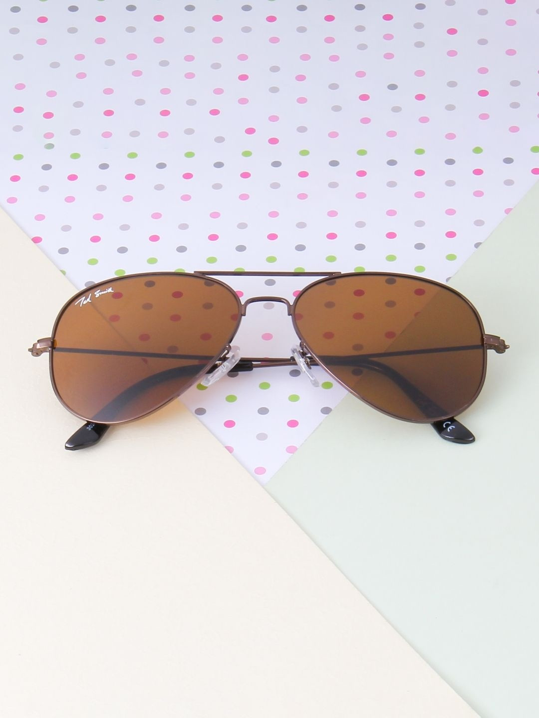 Ted Smith Unisex Aviator Brown UV Protected Sunglasses With Glass Lenses