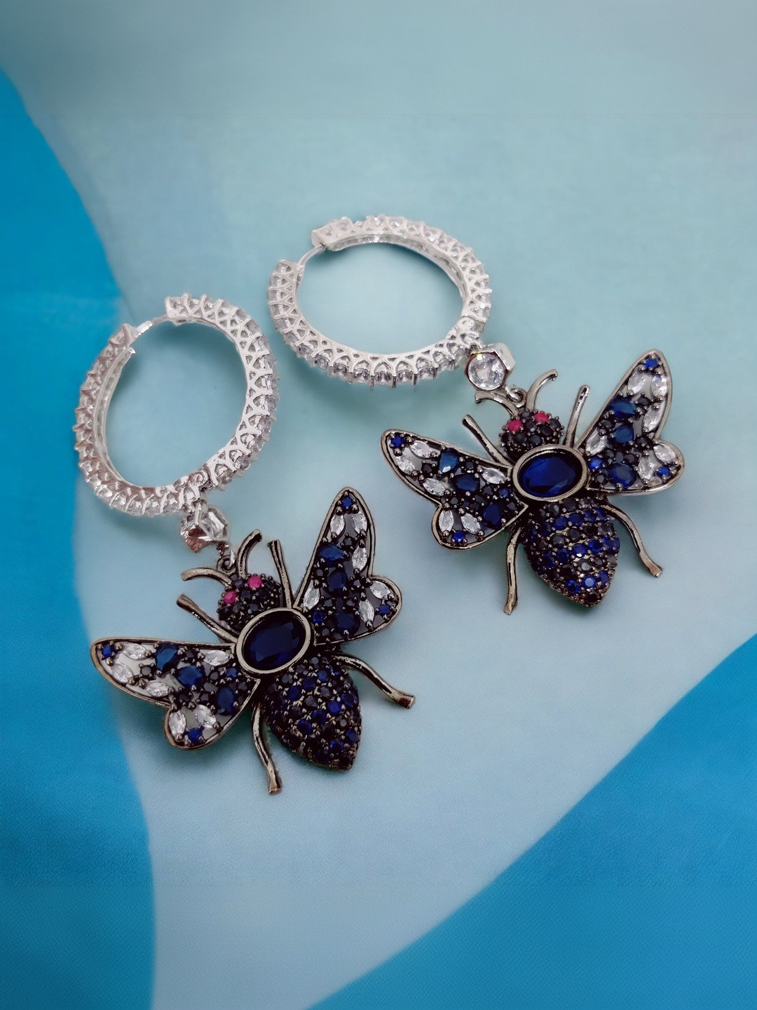 Opal Touch Silver-Plated Cubic Zirconia Studded Animal Shaped Drop Earrings