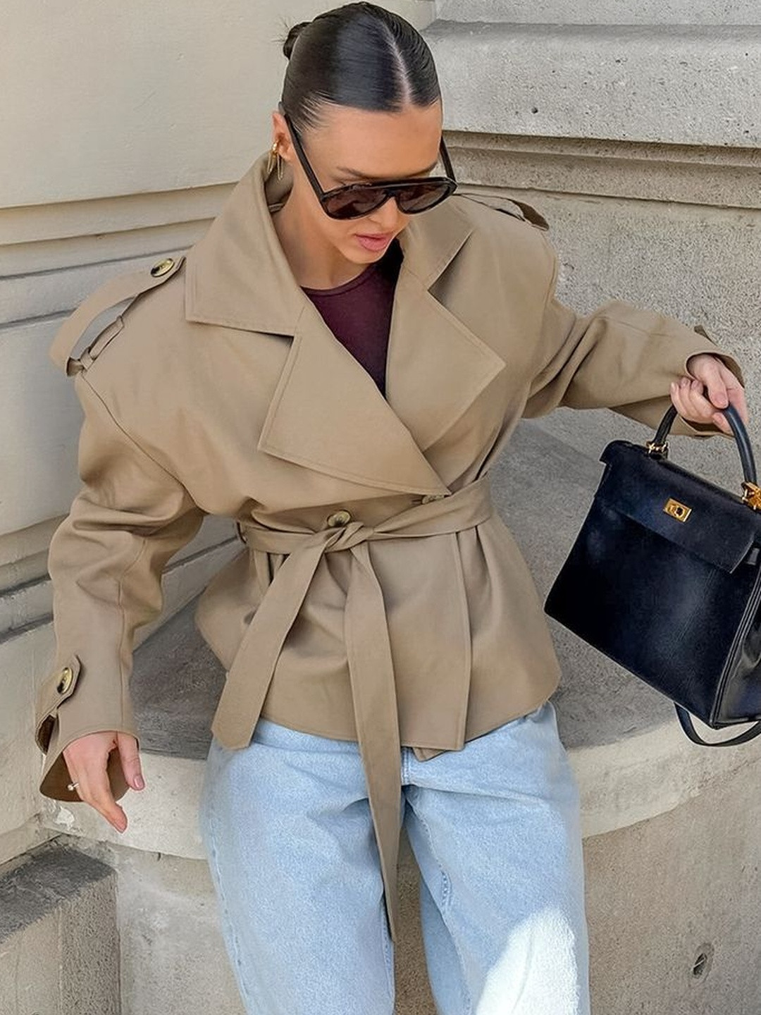 LULU & SKY Women d Lapel Collar Utility Bomber Jacket