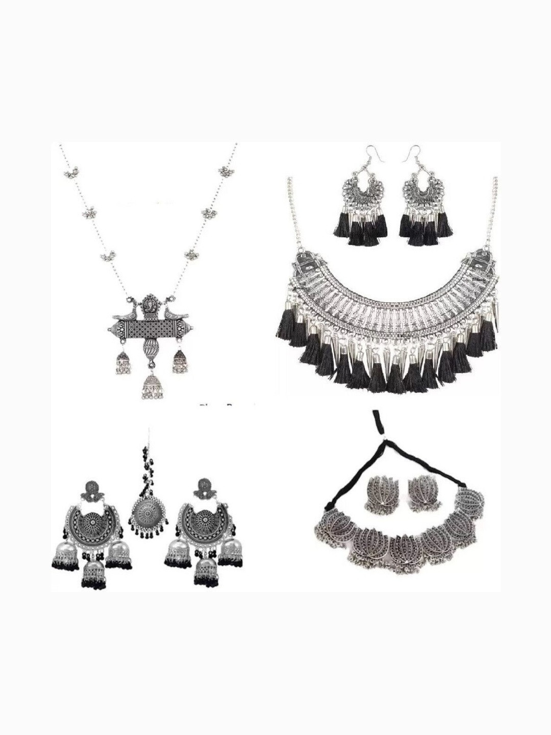 Nermosa Silver-Plated Oxidised & Beaded Jewellery Set