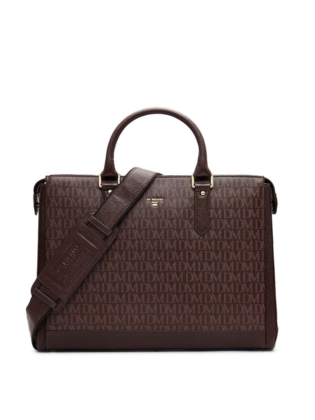Da Milano Textured Leather Detachable Sling Strap Laptop Bag