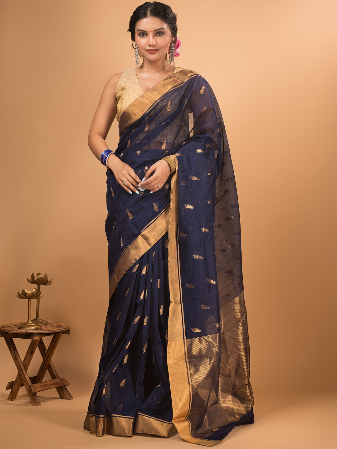 Begum Beliya Floral Woven Design Zari Chanderi Saree & Unstitched Blouse Piece