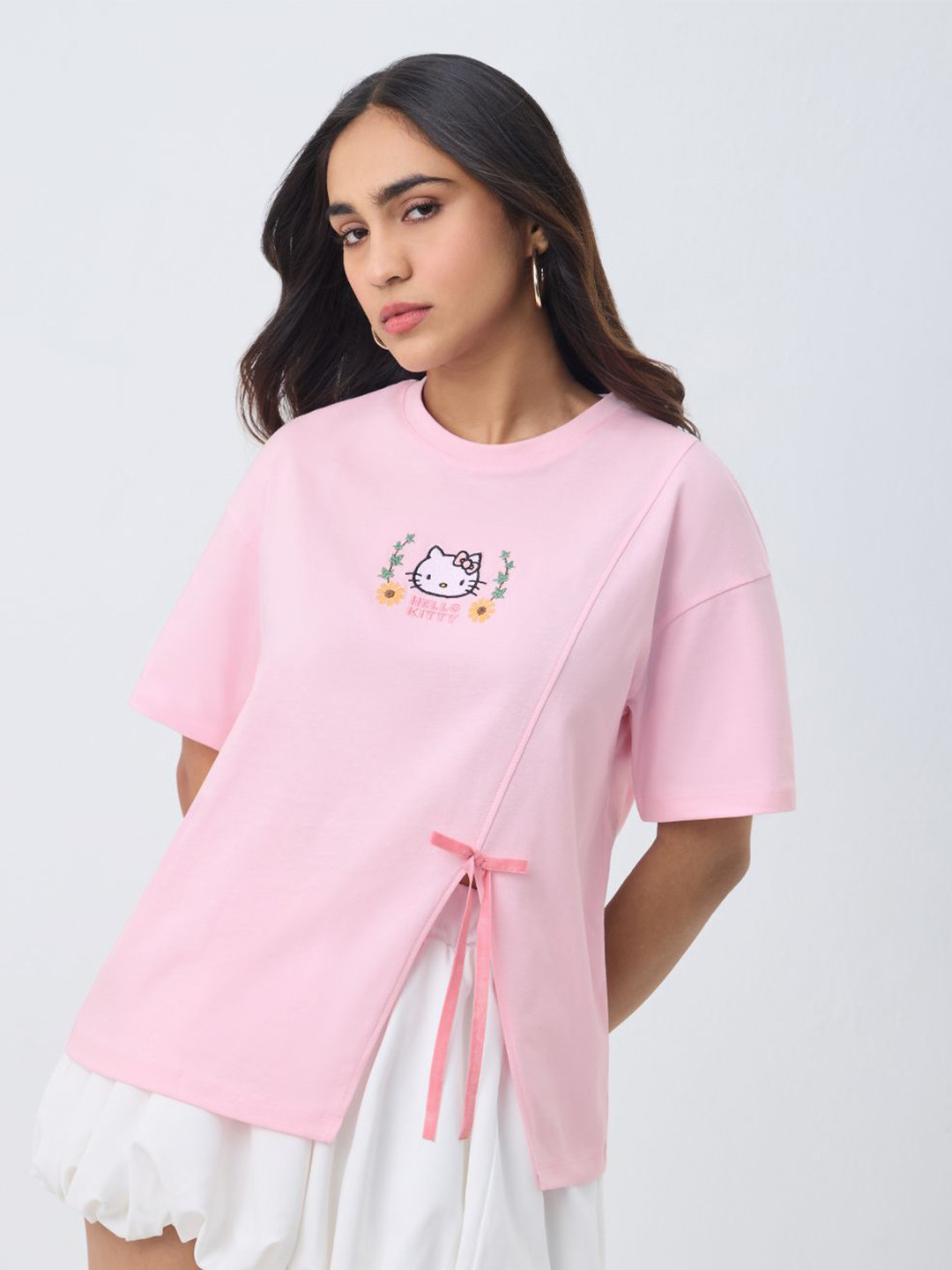 The Souled Store Women Hello Kitty Printed Drop-Shoulder Sleeves T-shirt