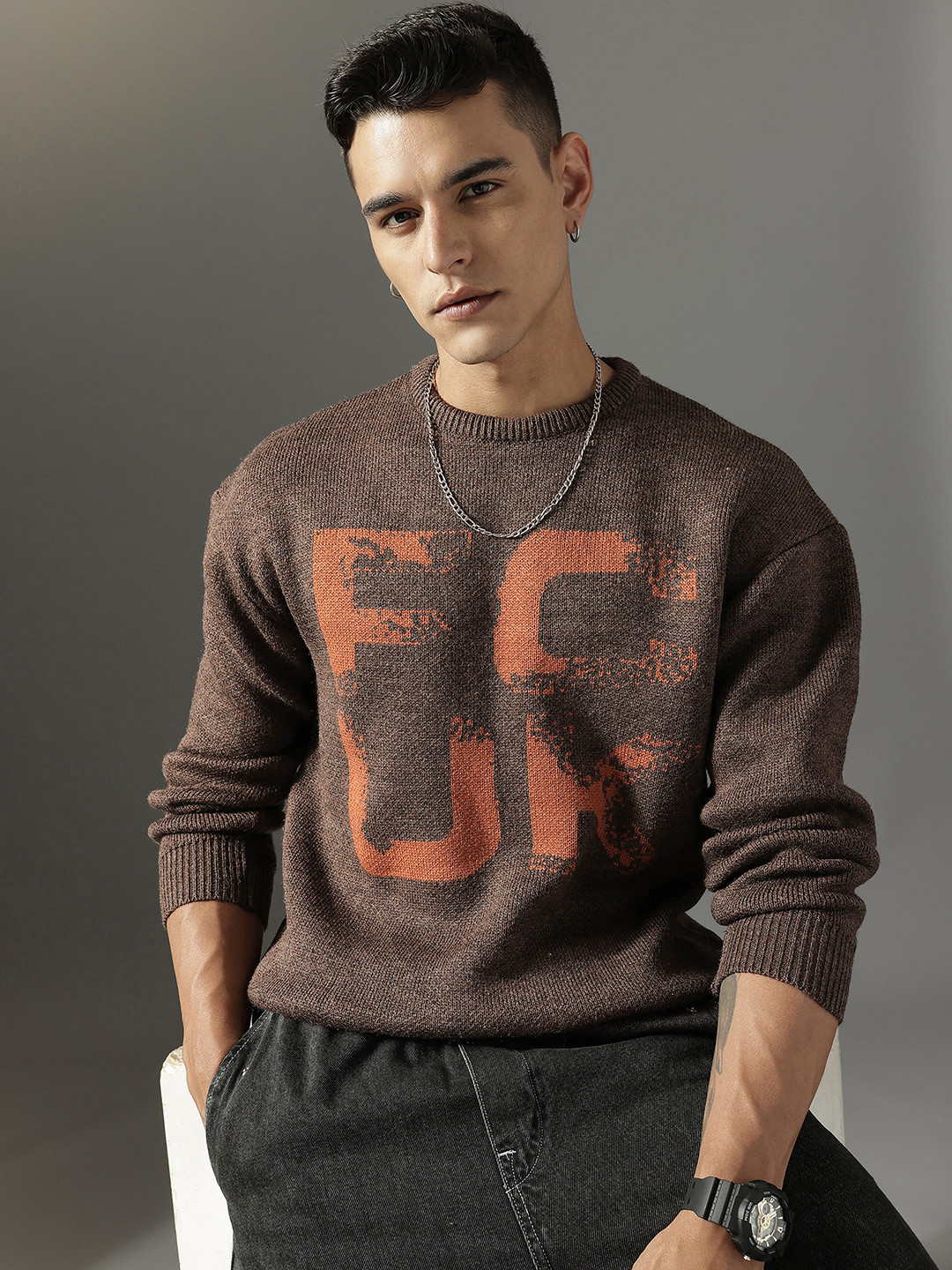 FCUK Brand Logo Printed Pullover Sweater