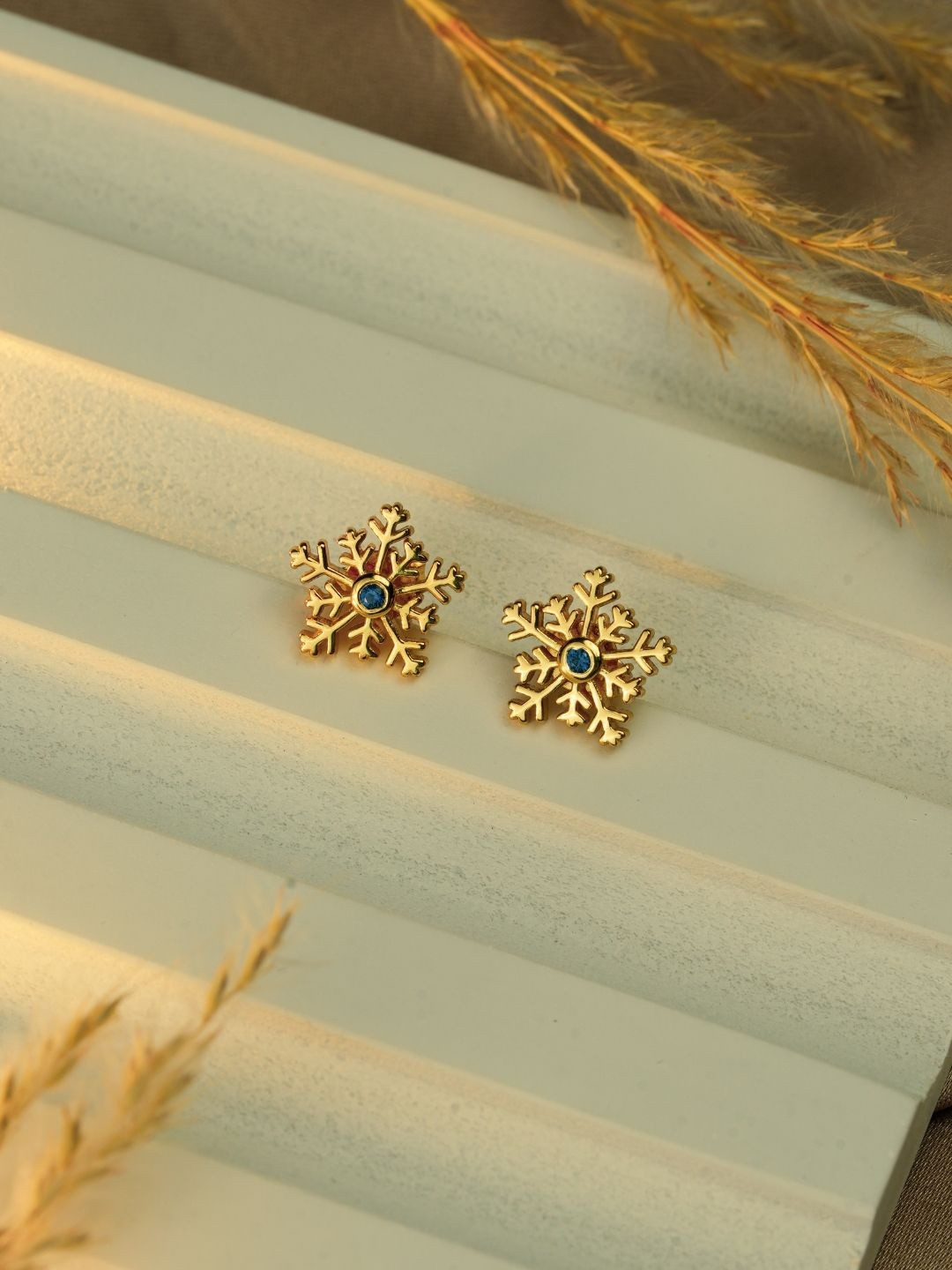 Shimmer 925 Sterling Silver Gold Plated Hypoallergenic Sparkly Golden Snowflake Studs