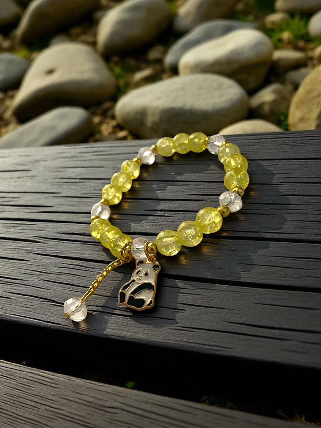 AARTISAI Artificial Stones Studded Elasticated Panda Charm Bracelet