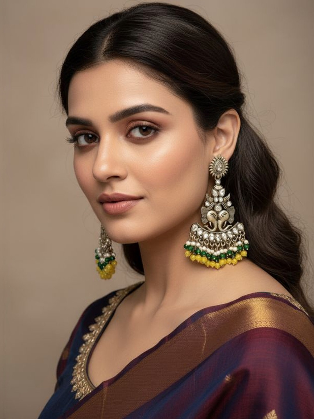 BFC - BUY FOR CHANGE Gold-Plated Kundan Studded And Beaded Elephant Shaped Drop Earrings