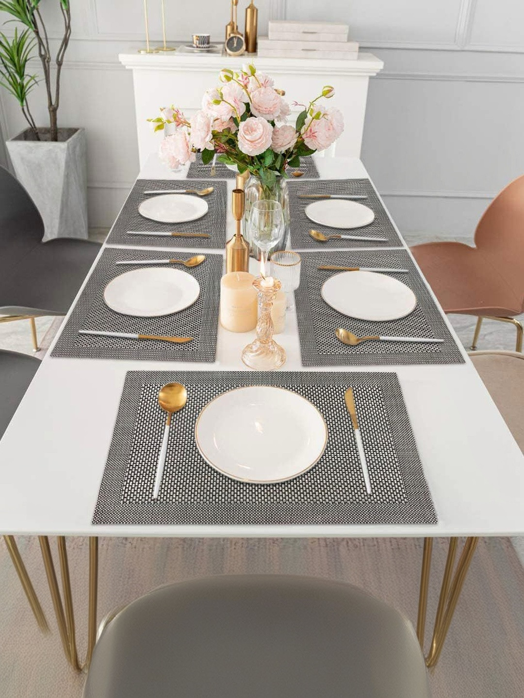 LUXEHOME INTERNATIONAL Black 6 Pieces Textured Heat-Resistant & Anti-Skid Table Placemats