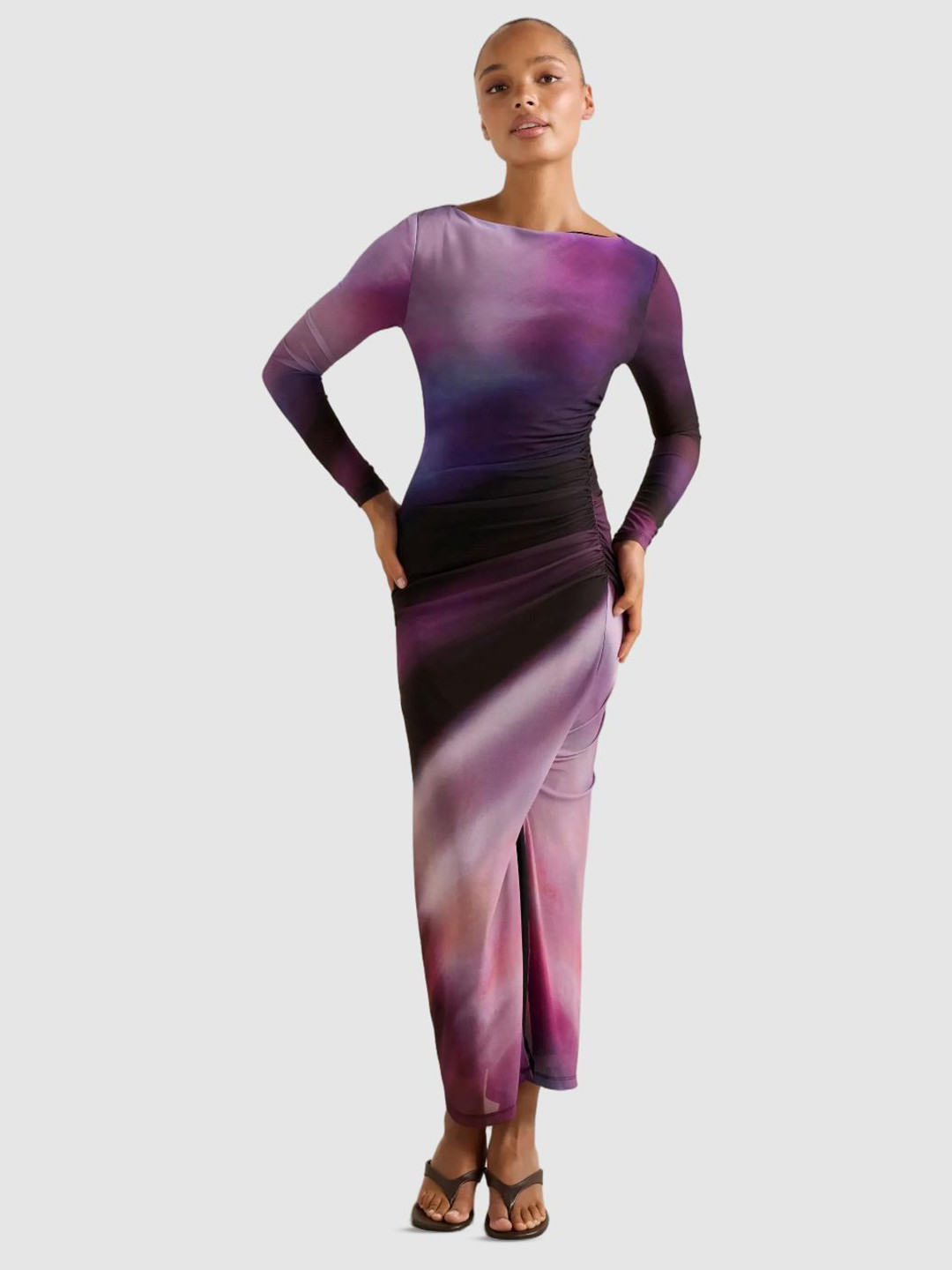 Forever New Abstract Printed Lon Sleeves Midi Dress