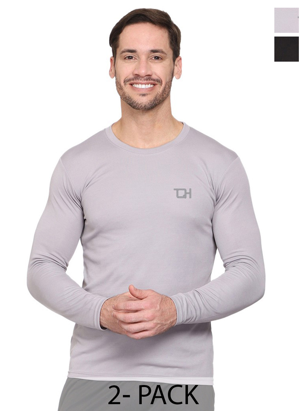 TQH Pack Of 2 Dri-FIT Round Neck Long Sleeves Slim Fit T-shirts