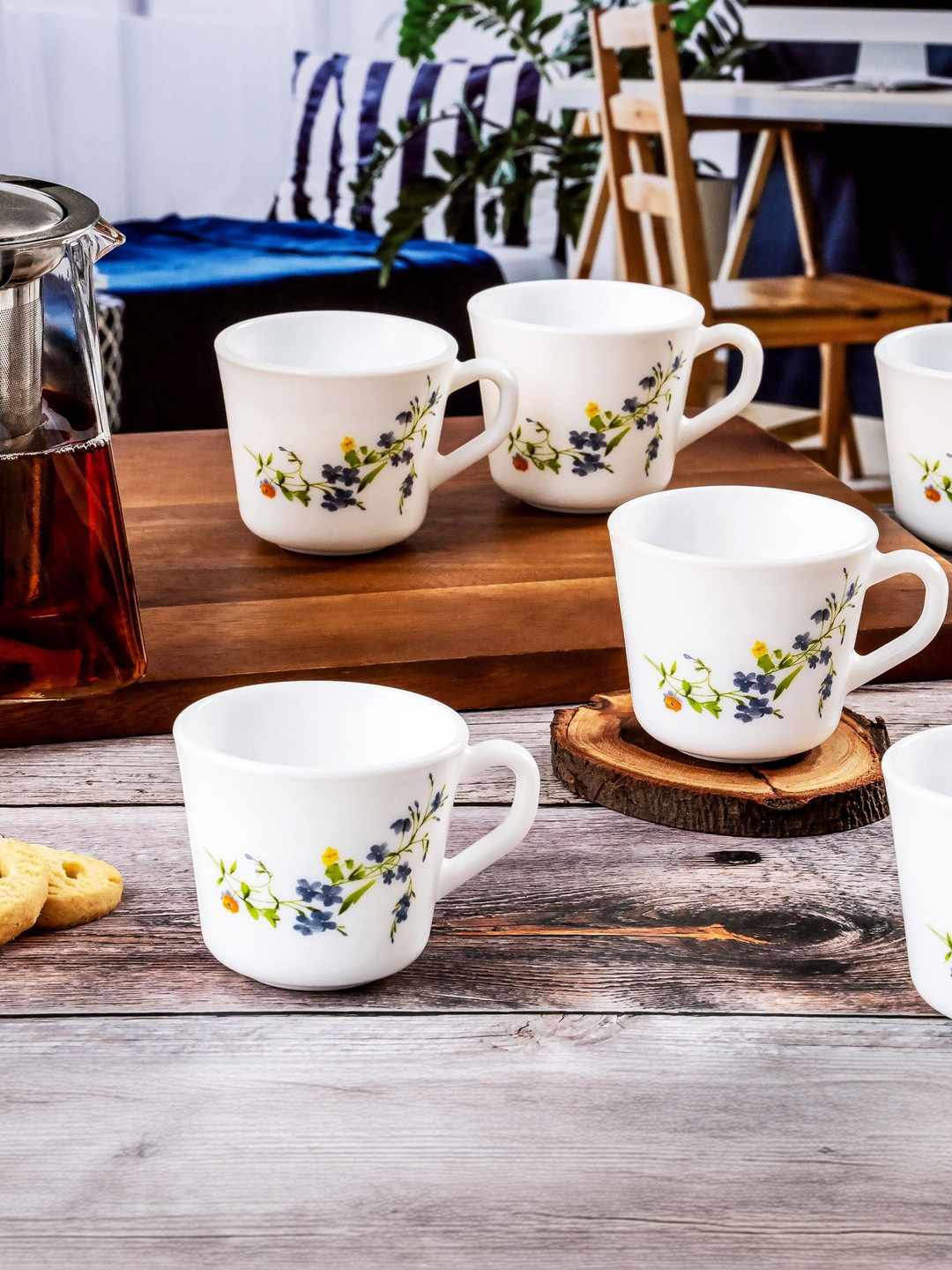 Cello White Printed Dishwasher And Microwave Safe 6 Pieces Mugs 130ml