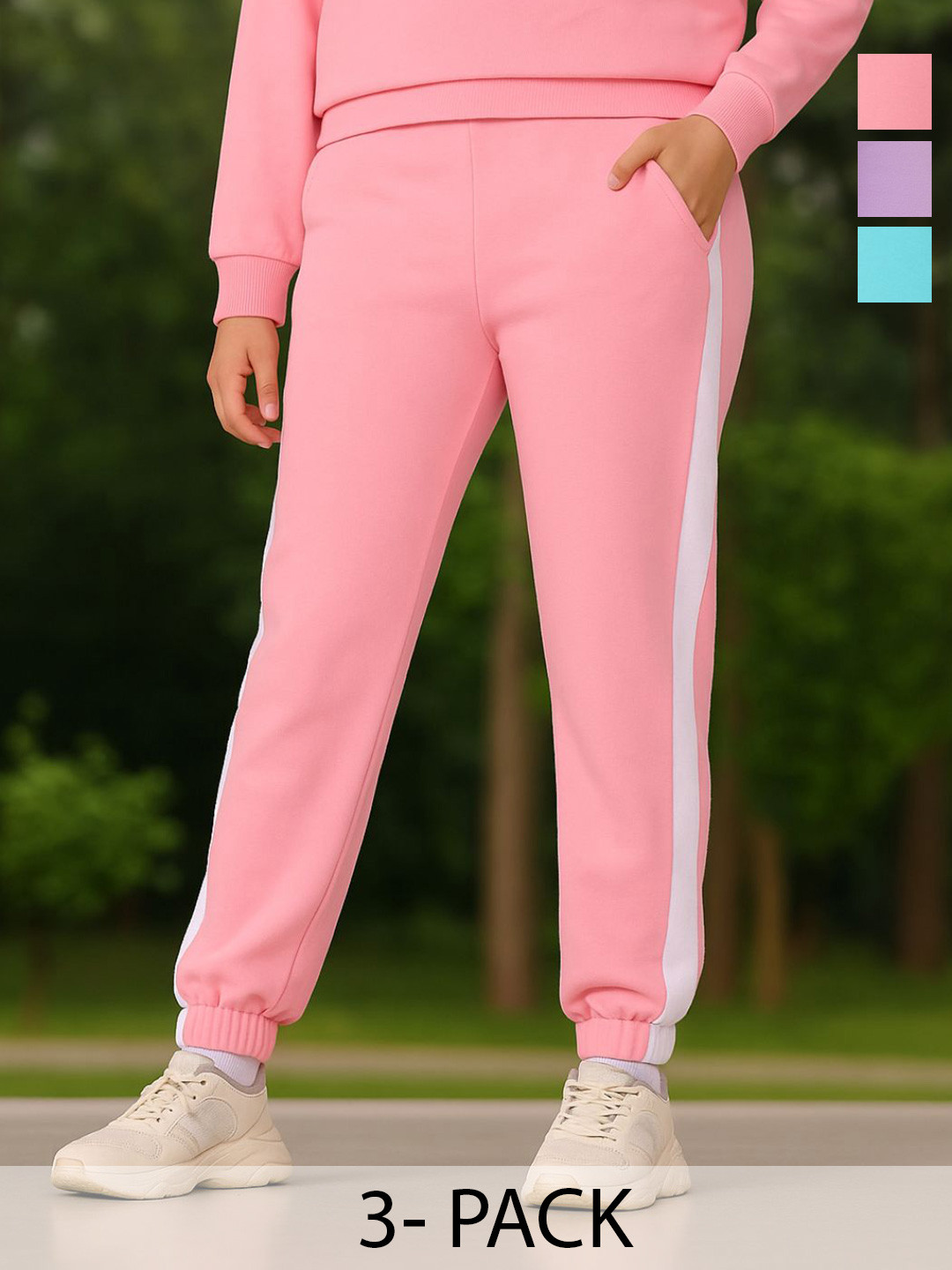 TotzTouch Girls Pack of 3 Track Side Striped Jogger Track Pants