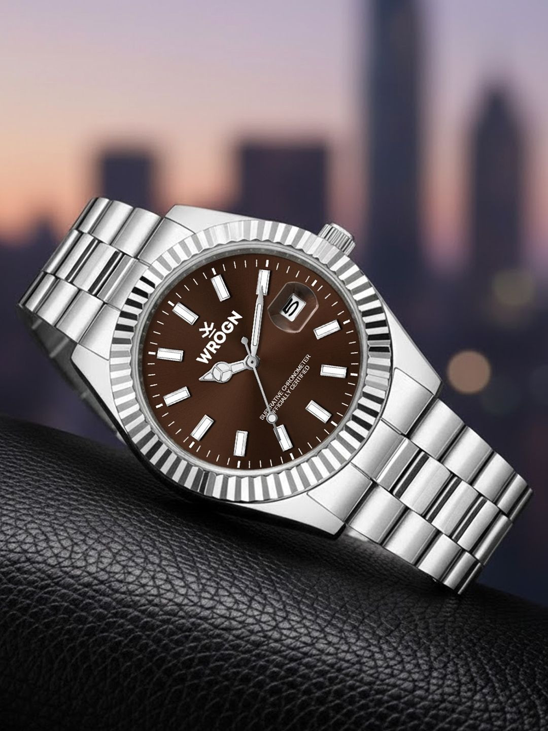WROGN Men Dial & Stainless Steel Straps Analogue Date Aperture Watch HOBWRG0601-BR Rs. 1287 - Myntra