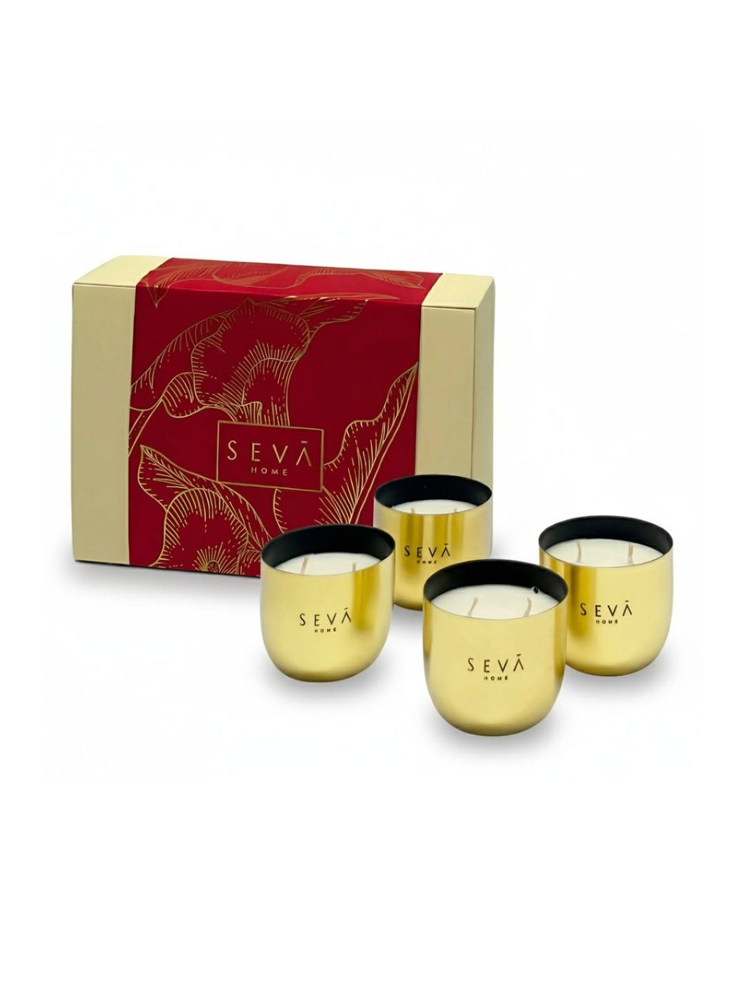 Seva Home Red & Beige 4 Pieces Heirloom Votives Scented Candles