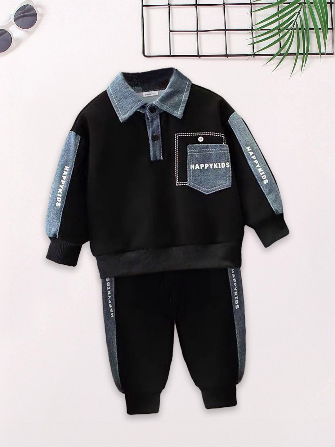 FOREVER FRIDAY Boys Colourblocked Shirt Collar T-Shirt With Jogger